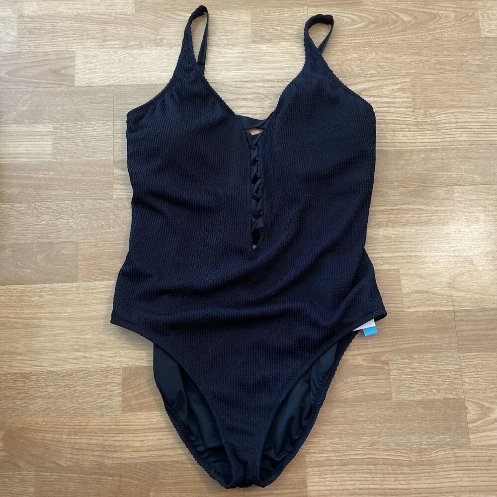 Bleu Rod Beattie Plus Size Pucker Up Lace Down Ribbed Swimsuit Size 18W NWT $135 - Picture 4 of 8